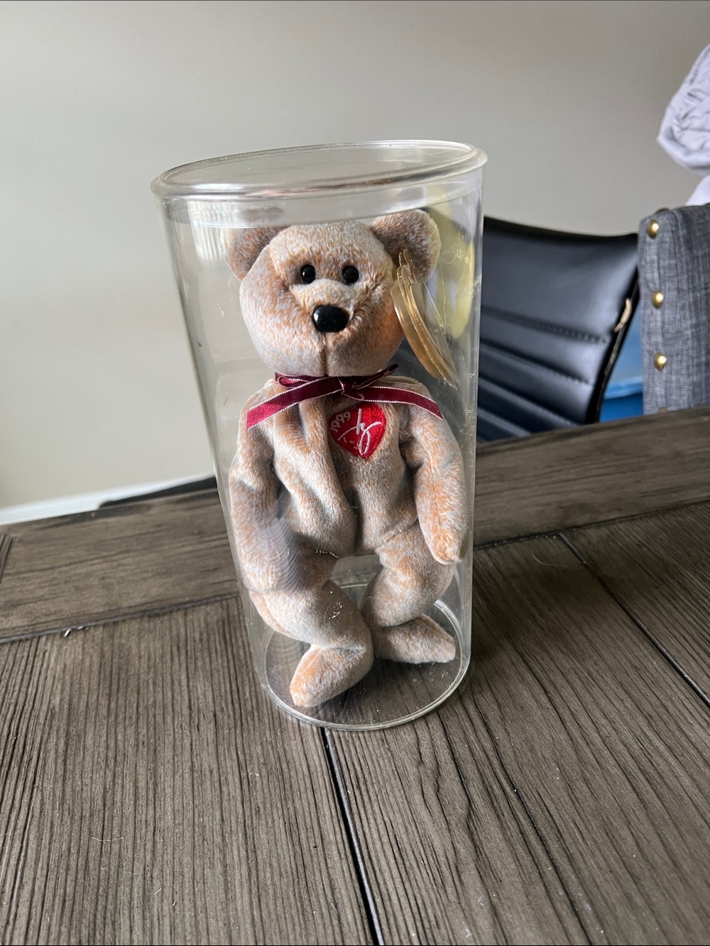 1999 Ty Beanie Baby Plush Bear - Tan with Red Heart Tag